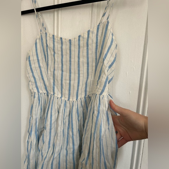 Aerie Love Of Linen Blend Mini Stripe White Blue Dress - Picture 5 of 6